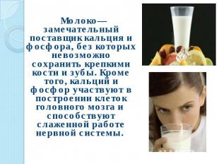 Молоко— замечательный поставщик кальция и фосфора, без которых невозможно сохран