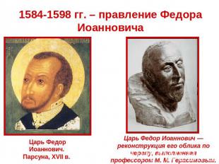 1584-1598 гг. – правление Федора Иоанновича Царь Федор Иоаннович. Парсуна, XVII
