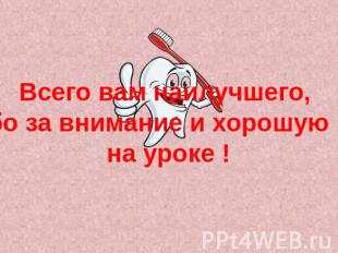 Всего вам наилучшего, спасибо за внимание и хорошую работу на уроке !