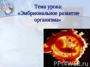Тема урока:«Эмбриональное развитие организма»