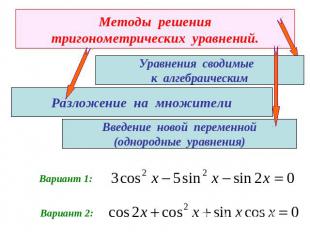 Методы решениятригонометрических уравнений.Уравнения сводимые к алгебраическимРа