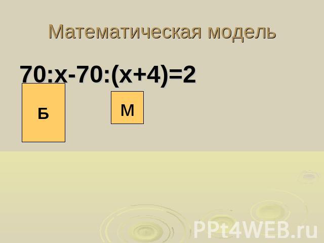 Математическая модель70:х-70:(х+4)=2