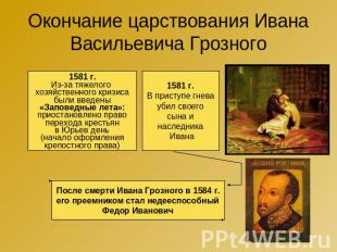 Окончание царствования Ивана Васильевича Грозного 1581 г. Из-за тяжелого хозяйст
