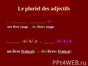 Le pluriel des adjectifs2. __________ -s/-x/-z → _______ -s/-x/-z un livre franç