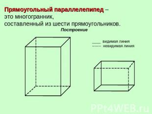 Прямоугольный параллелепипед – это многогранник, составленный из шести прямоугол
