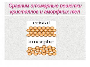 Сравним атомарные решетки кристаллов и аморфных тел