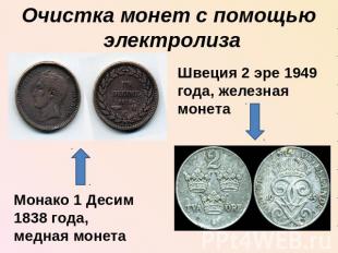 Очистка монет с помощью электролизаШвеция 2 эре 1949 года, железная монетаМонако