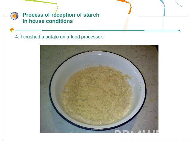 Process of reception of starch in house conditions4. I crushed a potato on a food processor: