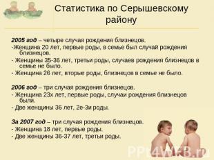 Статистика по Серышевскому району2005 год – четыре случая рождения близнецов.-Же