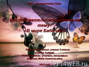 МОУ «Есеновичская СОШ»Исследовательская работа на тему: «В мире Бабочек!» Работу