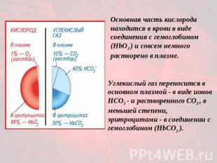 Основная часть кислорода находится в крови в виде соединения с гемоглобином (HbO