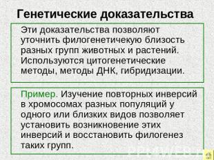 Генетические доказательства Эти доказательства позволяют уточнить филогенетичеку