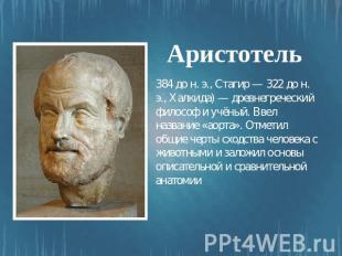 Аристотель 384 до н. э., Стагир — 322 до н. э., Халкида) — древнегреческий филос