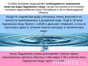Особую проблему представляет необходимость повышения качества воды Ладожского оз