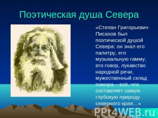Поэтическая душа Севера «Степан Григорьевич Писахов был поэтической душой Севера
