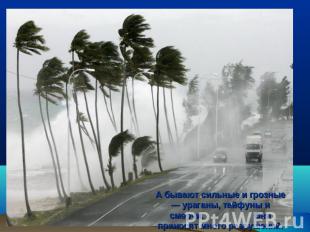 А бывают сильные и грозные — ураганы, тайфуны и смерчи. Они приносят много разру