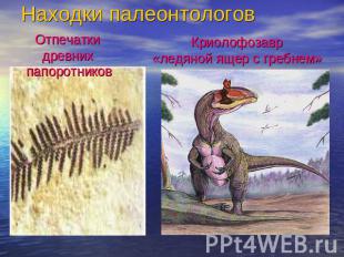 Находки палеонтологов Отпечатки древних папоротниковКриолофозавр«ледяной ящер с