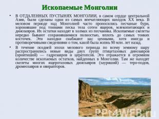 Ископаемые Монголии В ОТДАЛЕННЫХ ПУСТЫНЯХ МОНГОЛИИ, в самом сердце центральной А