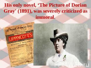 His only novel, ‘The Picture of Dorian Gray' (1891), was severely criticized as