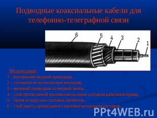 Подводные коаксиальные кабели для телефонно-телеграфной связи Мелководный: 1 – в