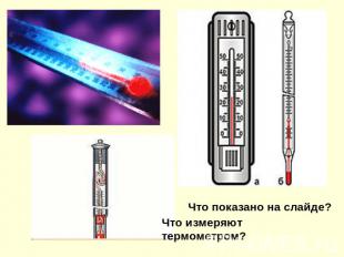 Что показано на слайде?Что измеряют термометром?