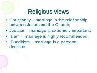 Religious views Christianity – marriage is the relationship between Jesus and th