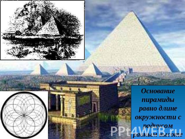 Основание пирамиды равно длине окружности с радиусом равным высоте пирамиды