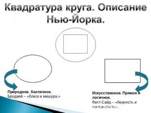 Квадратура круга. Описание Нью-Йорка.Природное. Хаотичное.Бродвей – «блеск и миш