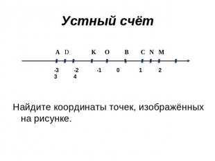 Устный счёт Найдите координаты точек, изображённых на рисунке.