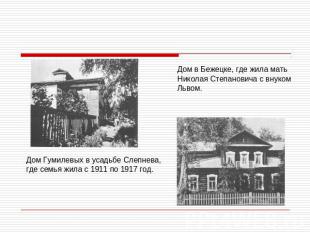 Дом Гумилевых в усадьбе Слепнева,где семья жила с 1911 по 1917 год.Дом в Бежецке