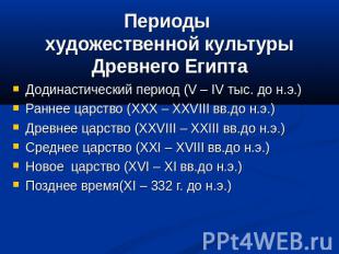 Периоды художественной культуры Древнего Египта Додинастический период (V – IV т