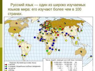 Русский язык — один из широко изучаемых языков мира: его изучают более чем в 100