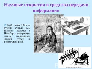 Научные открытия и средства передачи информации В 40-х годах XIX века русский уч