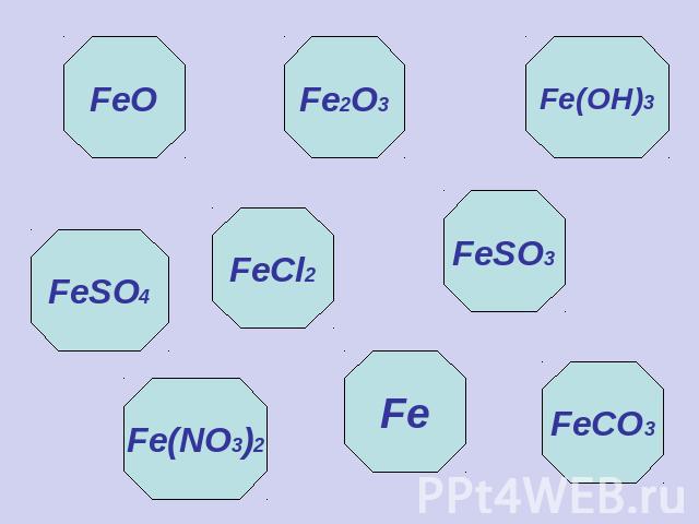 FeO Fe2O3 Fe(OH)3 FeSO4 FeCl2 FeSO3