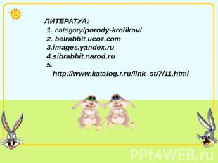 ЛИТЕРАТУА: 1. category/porody-krolikov/ 2. belrabbit.ucoz.com 3.images.yandex.ru