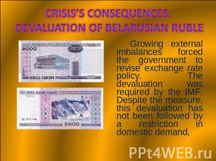Crisis’s consequences. Devaluation of Belarusian Ruble Growing external imbalanc