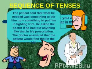 SEQUENCE OF TENSES The patient said that what he needed was something to stir hi