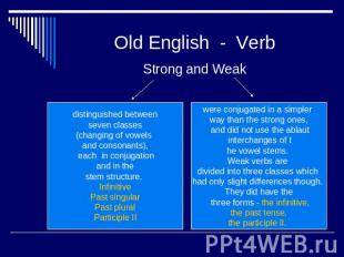 Old English - Verb Strong and Weak distinguished between seven classes (changing