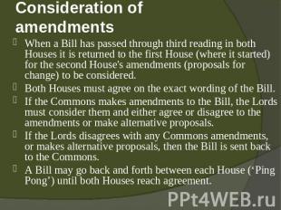 Consideration of amendments When a Bill has passed through third reading in both