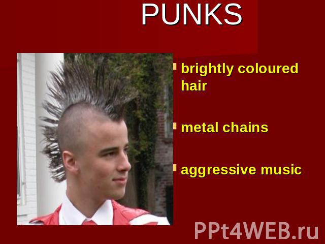 PUNKS brightly coloured hairmetal chainsaggressive music