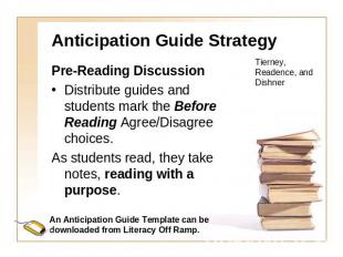 Anticipation Guide Strategy Pre-Reading DiscussionDistribute guides and students