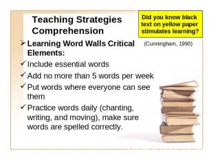 Teaching Strategies Comprehension Did you know black text on yellow paper stimul