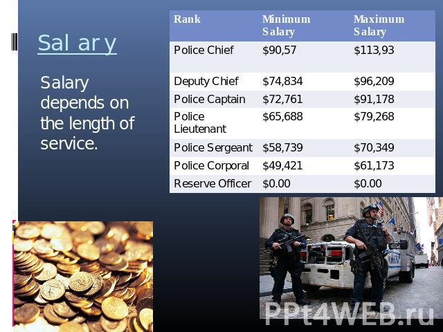 Salary Salary depends on the length of service.
