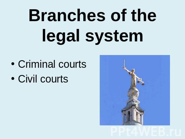 Branches of the legal system Criminal courtsCivil courts