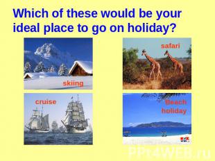 Which of these would be your ideal place to go on holiday? skiing cruise safari