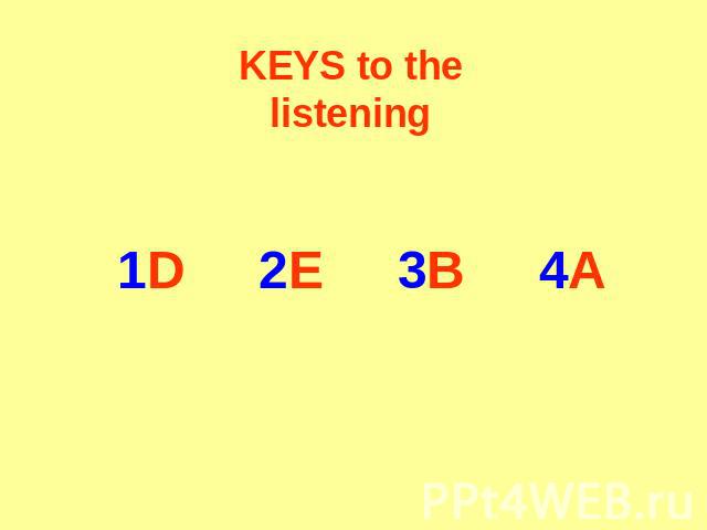 KEYS to the listening 1D 2E 3B 4A