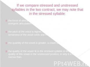 If we compare stressed and unstressed syllables in the two contract, we may note