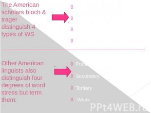 The American scholars bloch & trager distinguish 4 types of WSOther American lin