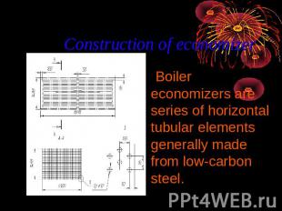 Сonstruction of economizer Boiler economizers are series of horizontal tubular e