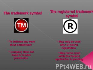 The trademark symbol To indicate any mark to be a trademark Company does not nee